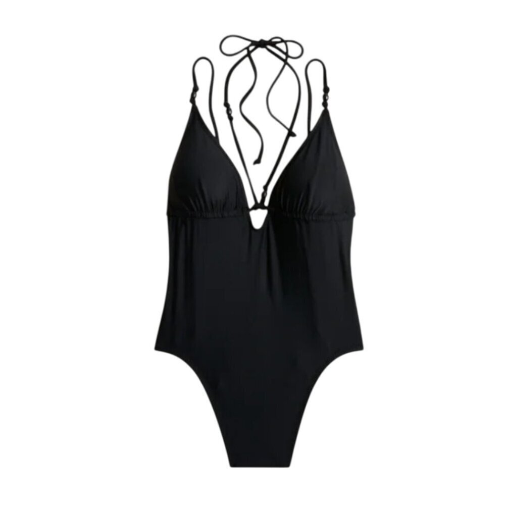 NWT JCrew Strappy Plunge Neck Bathing Swim Suit Womens 8 Black One Piece NEW